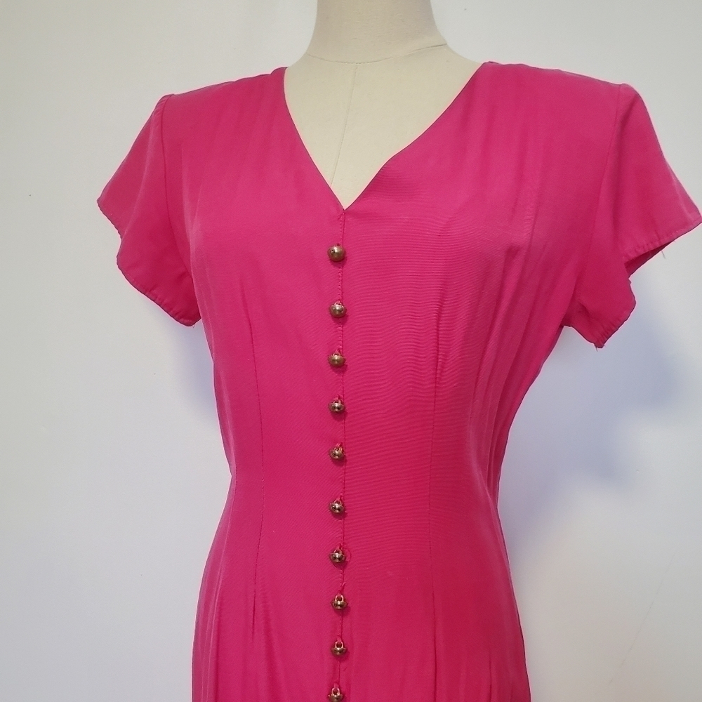 Vintage Chablis Pink Button Front Short Sleeve Dress - Picture 5 of 8